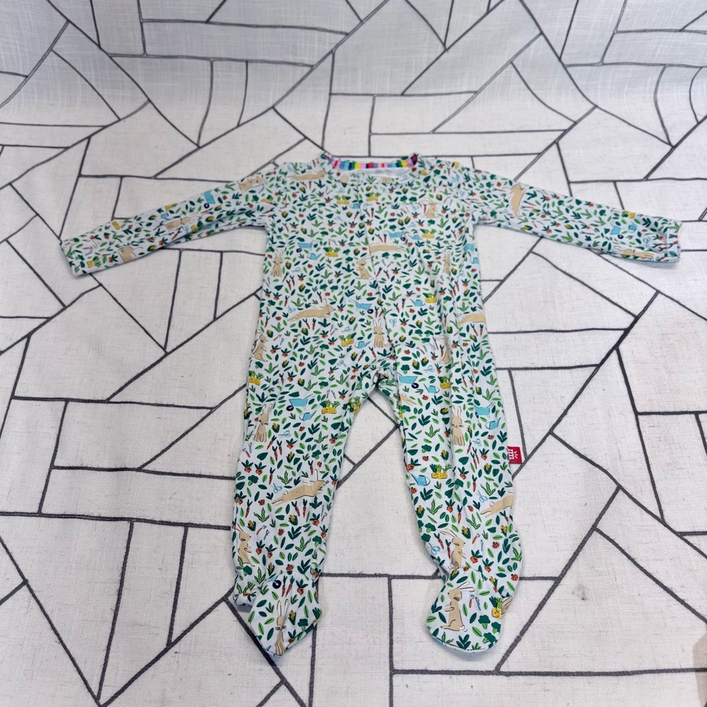 Magnetic Me Footie 0-3 Months White Garden Bunny Print Magnetic Fastener